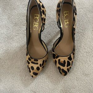 BCBG Tan and Black Animal Print Heels